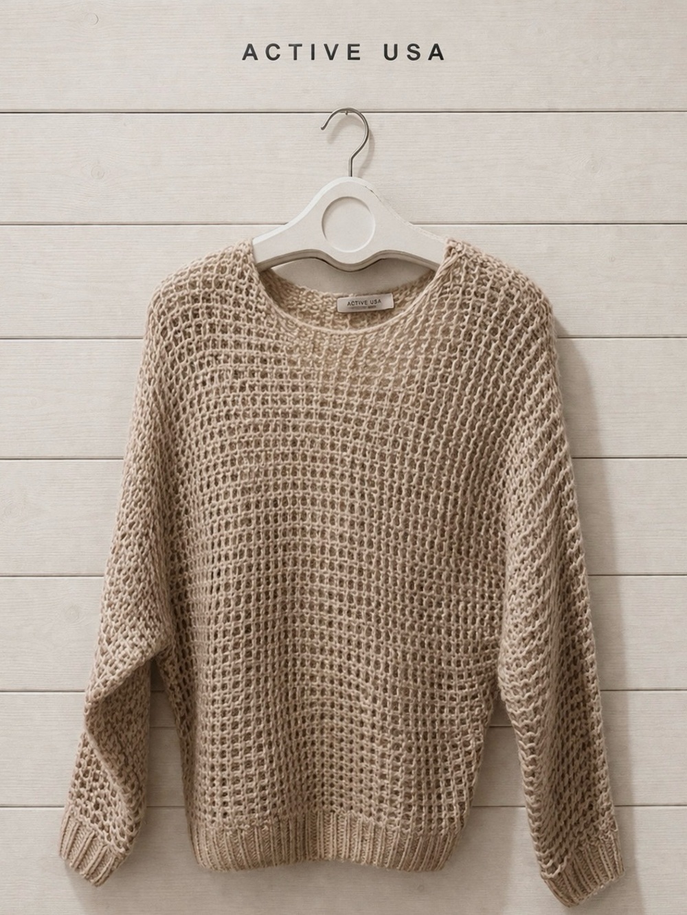 NWOT Chunky Knit Beige Sweater - Active USA (S)